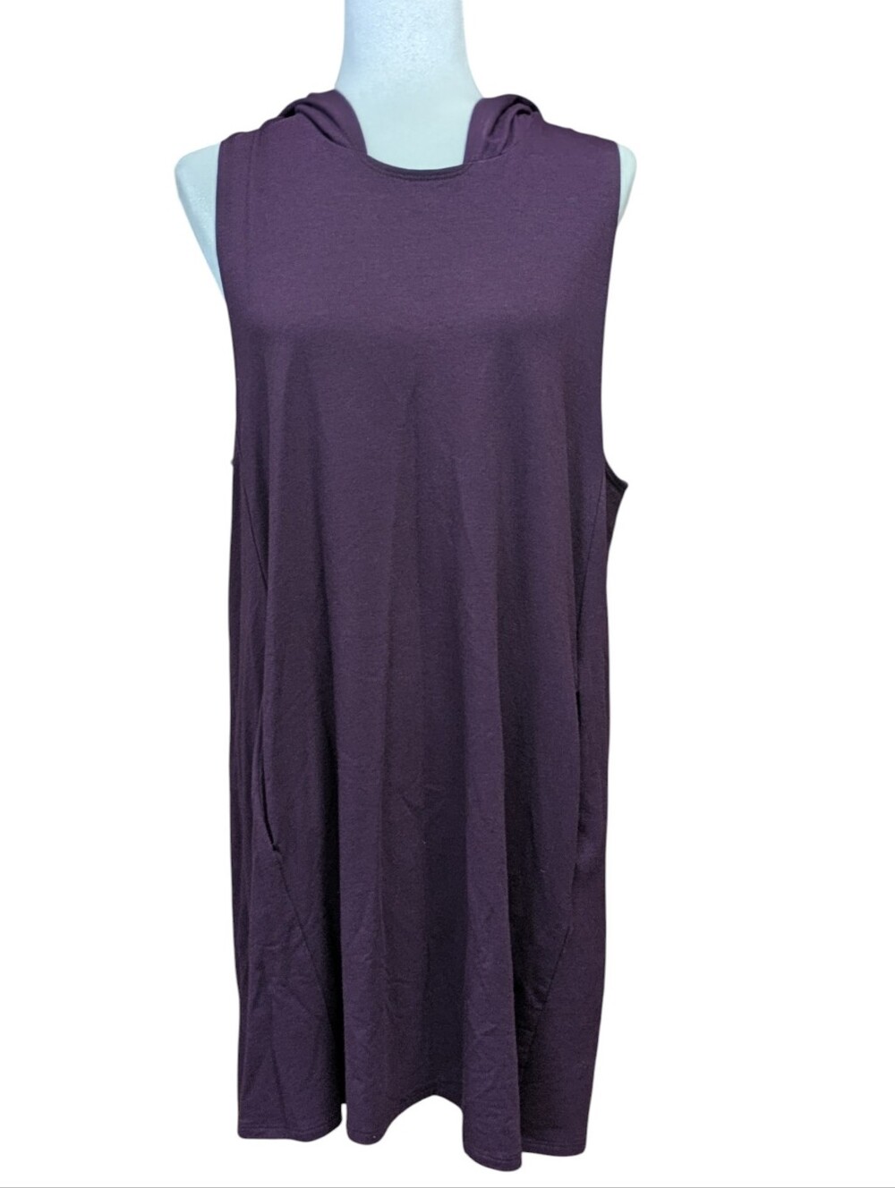 Chalet Plum French Terry Hooded Pull Over Lagenlook Tunic Top Dress Size Medium